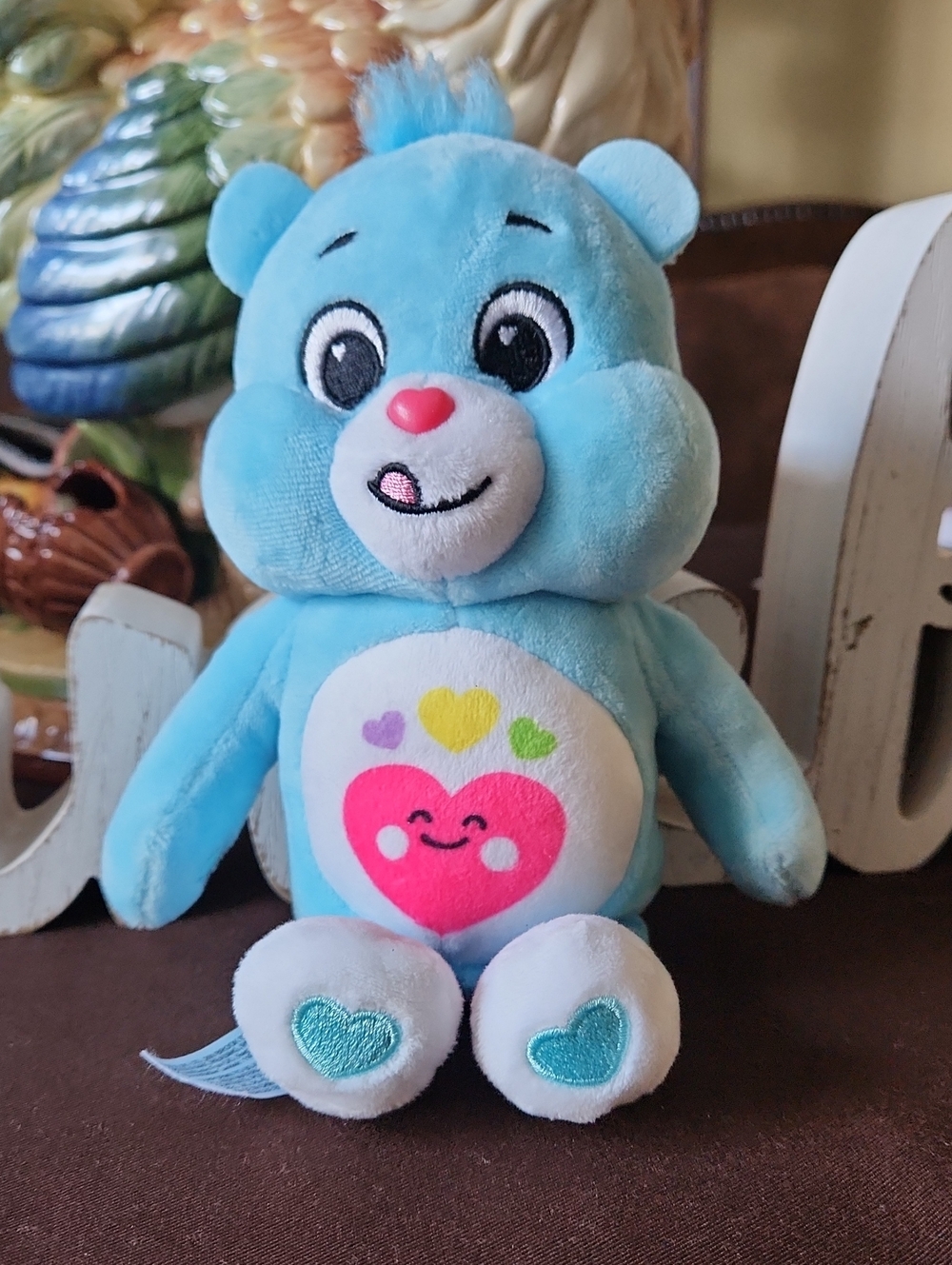 Care Bears Blue Heart Bear Plush with Multicolor Belly Heart